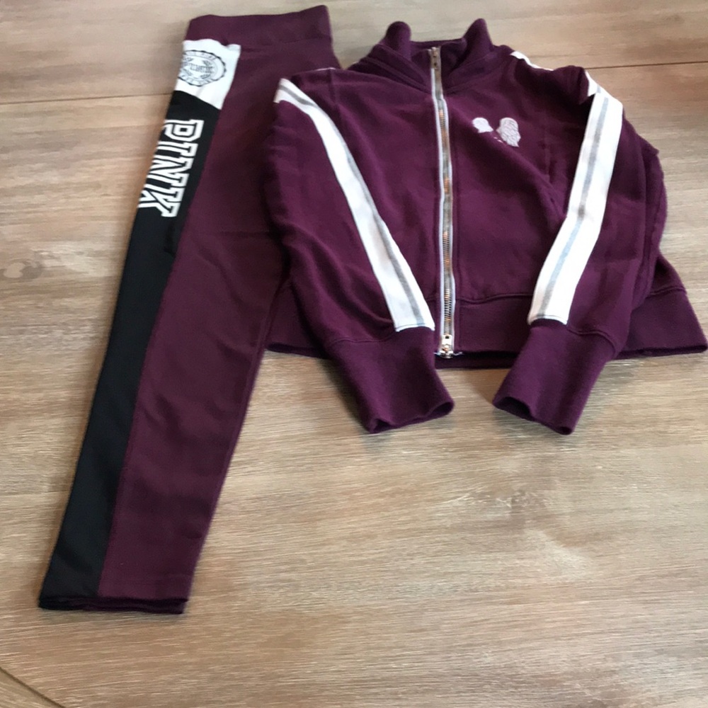 Burgundy workout pants and jacket